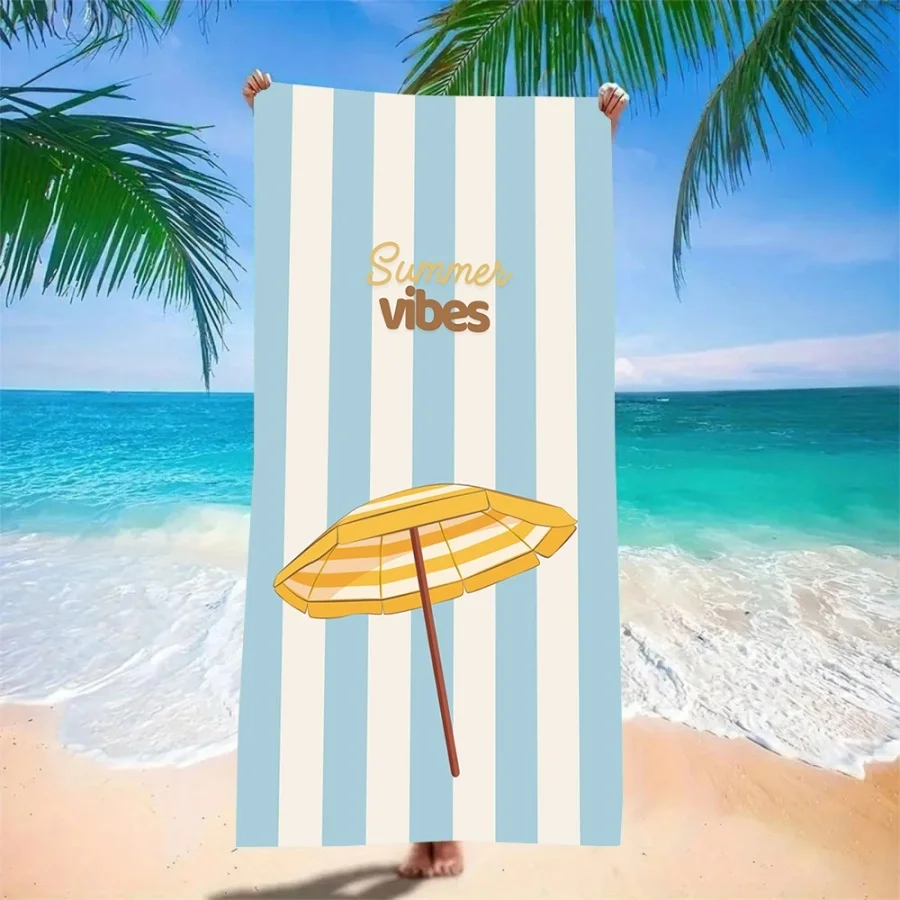 Beach Towel Sand Free Quick Dry Microfiber Summer Vibes Blue White Striped Towels for Adults Pool Swim Camping Travel