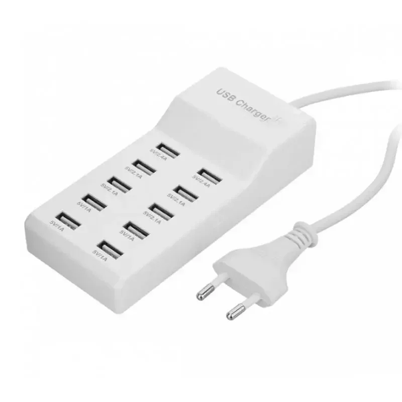 AC 100V-240V Universal 10 Ports USB 5V 10A 2.4A 2.1A 1A Table Rapid Dock Quick Charger Power Adapter Intelligent Fast Charging