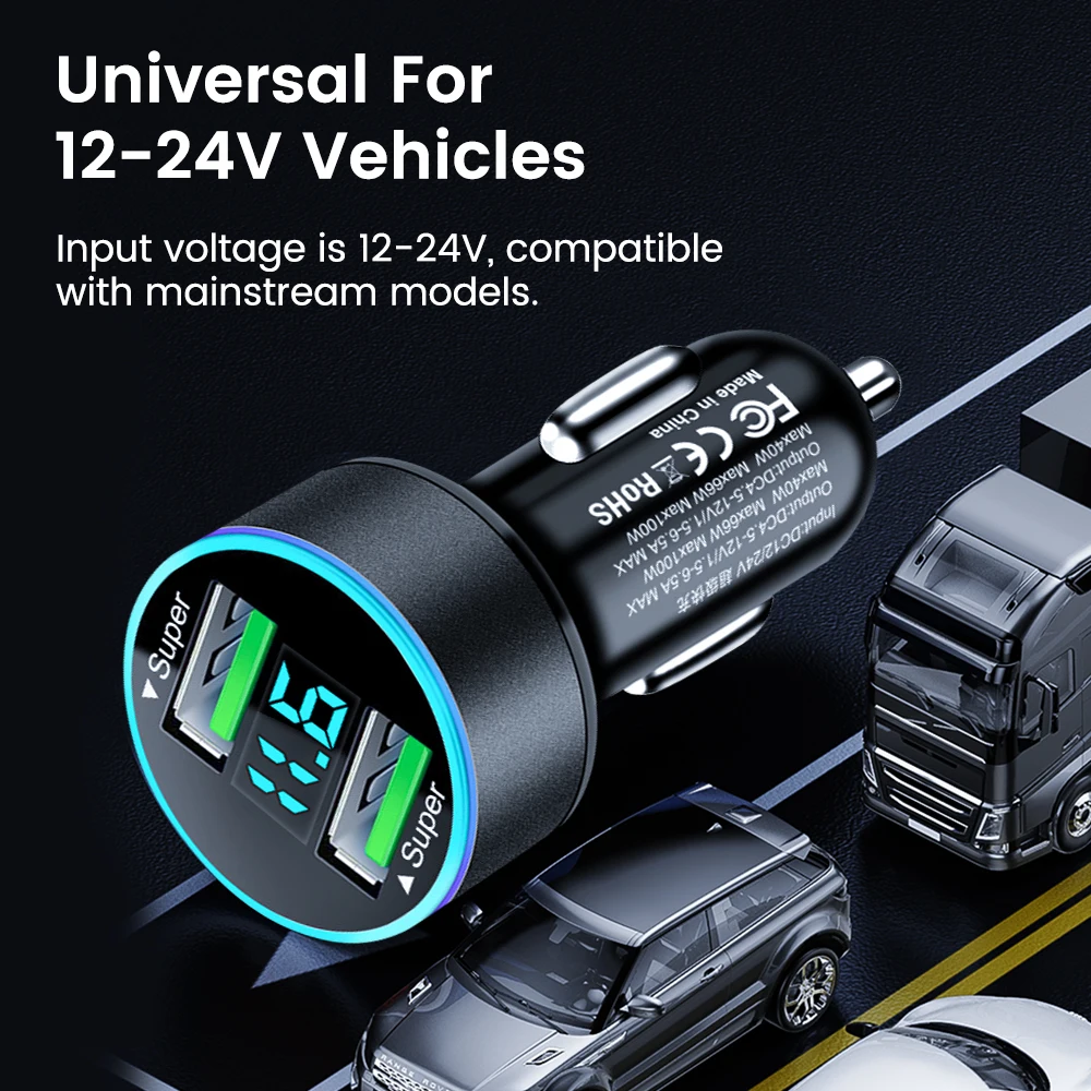 200W Dual USB Car Charger Lighter Fast Charging Digital Display Car Phone Charger Adapter For iphone Huawei Xiaomi Samsung - náhled 6