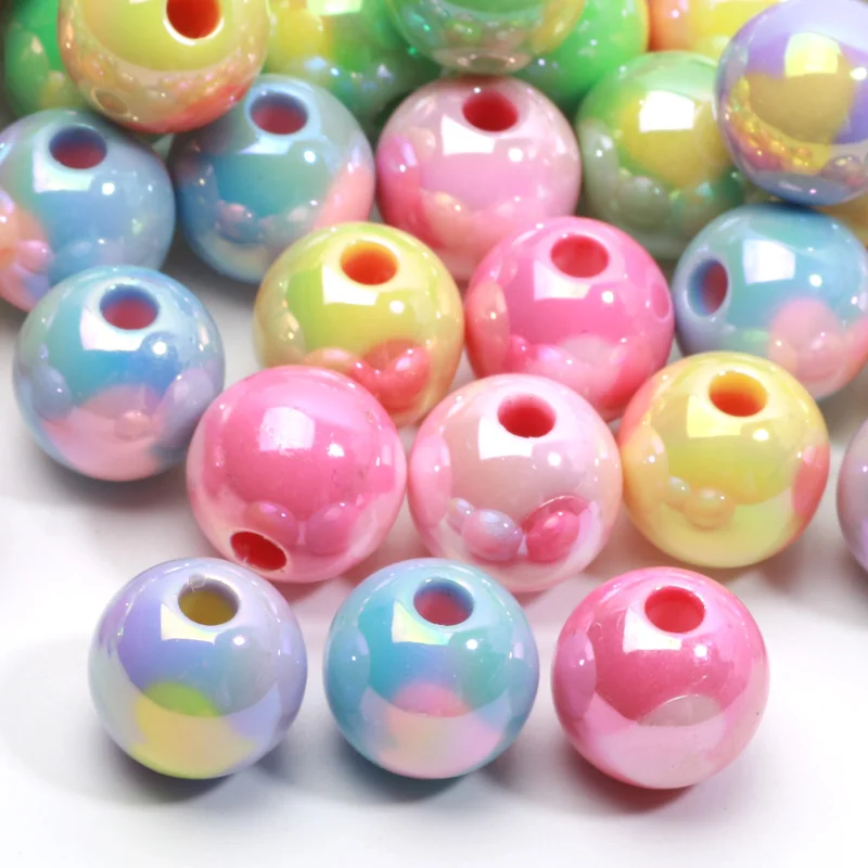 10pcs 12/14/16mm AB Love Heart Round Beads UV Acrylic Loose Spacer Beads For Jewelry Making Bracelet Necklace DIY Accessories