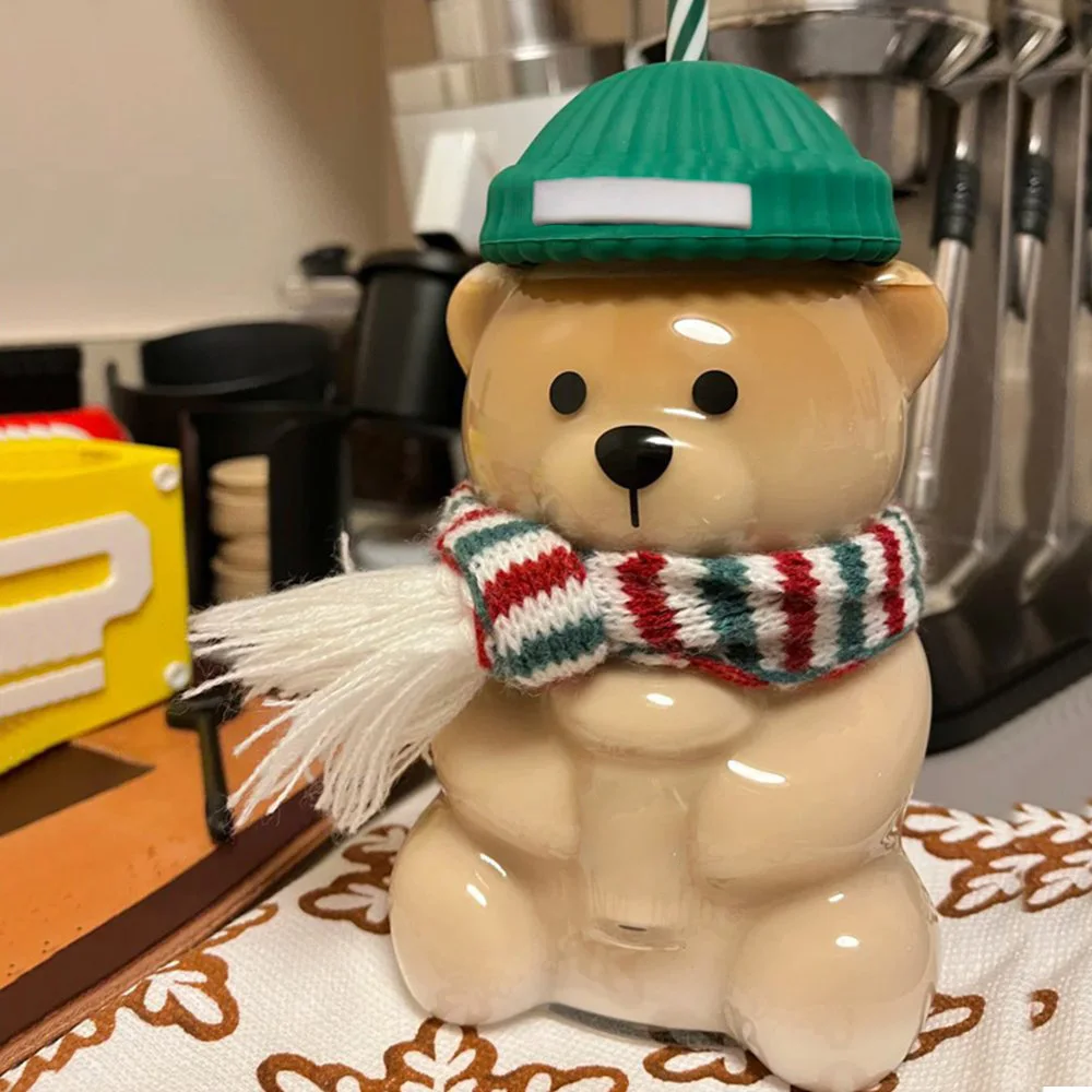 

Новинка 2023 года, 500 мл, кофейная кружка в форме мультяшного медведя, кружка с милым медведем, стеклянная чашка с соломой, прозрачные креативные чашки для молока, кофе, воды