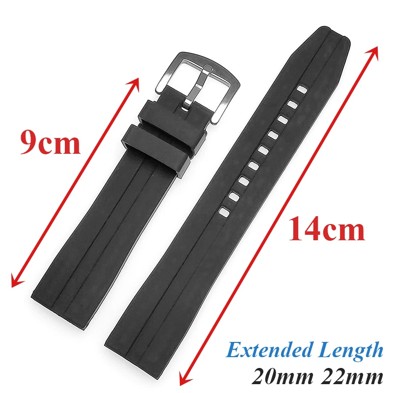 Wasserdichtes Silikonarmband für Rolex 14 + 9 cm verlängerte Länge großes Armband für Seiko 20/22 mm Gummigürtel-Uhrenarmband
