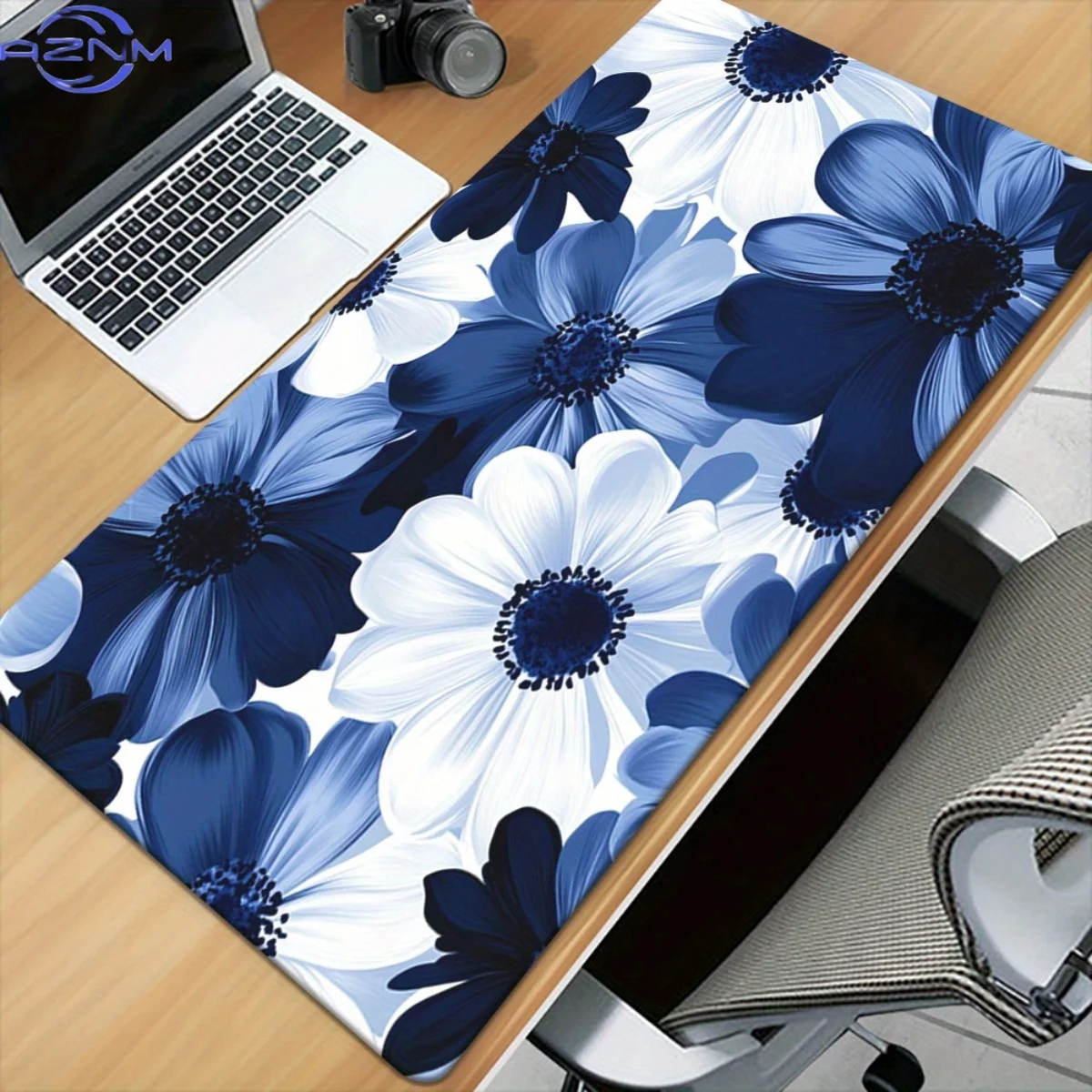 1pc Large Blue and White Floral HD Printed Desk Pad - Multi-Functional, Non-Slip Rubber Mousepad for Gaming, Office, and PC User