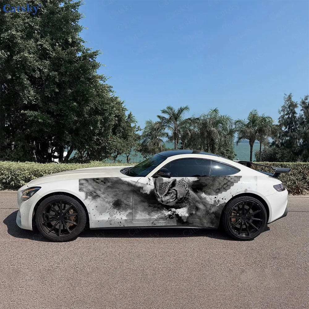 2pcs Splatter Owl Car Side Wraps, Self-Adhesive PVC Waterproof & Scratch-Resistant Stickers, Car Accessory Gift