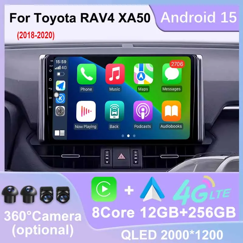 

For Toyota RAV4 XA50 2018 - 2020 Android 15 Car Radio GPS Navigation QLED Carplay Auto Multimedia Stereo Player WIFI 4G BT DSP