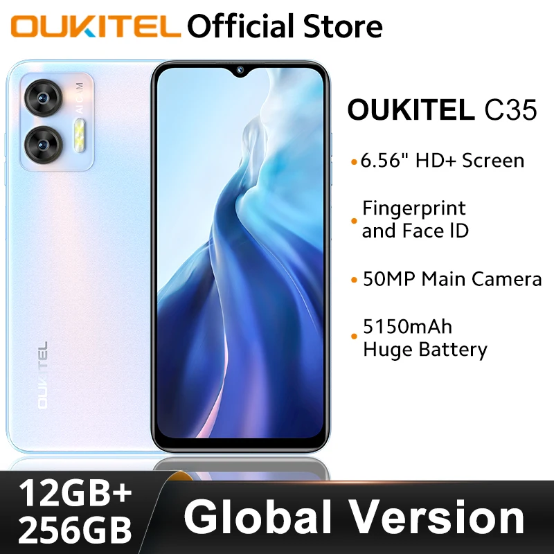 OUKITEL C35 Smartphone  6.56'' HD+ Display 12GB RAM 256GB ROM Global Version 50MP Rear Camera 5150mAh Battery Cellphone