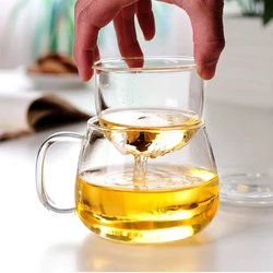 350ML  Glass Tea Cup With Strainer Reusable High Temperature Resistance Milk Rose Flower Mug Tea Cup Glass Water Cup