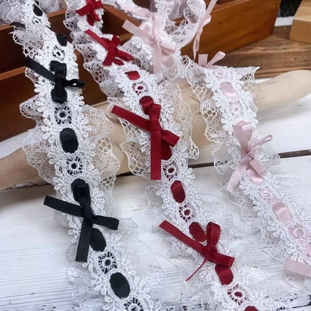 New 1Yard Lace Trim Ribbons Bows & Pleated Handmade Fabric Lace Edge Ruffle Trim Floral Lace Ribbon Wedding Decorations