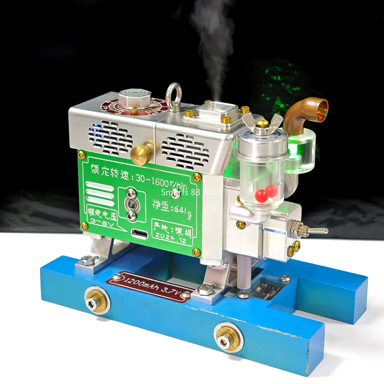 Retro Diesel Engine Model Metal Simulated Diesel Engine Model Humidifier with Exhaust Pipe and Electric Start Model Toys