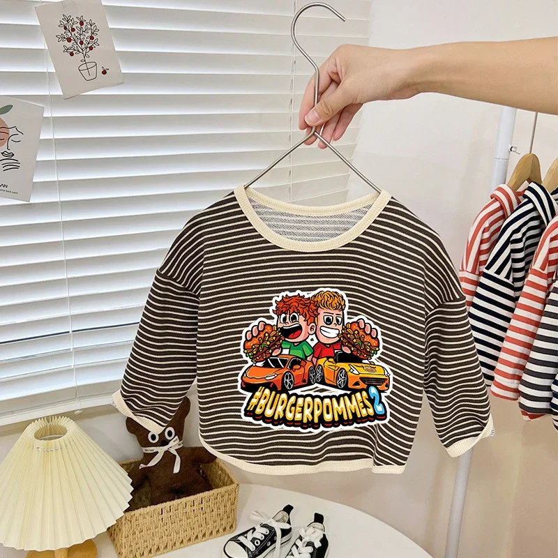 Burgerpommes Icrimax Long Sleeved T-shirt Children Cute Anime Cartoon Sweatshirt Casual Loose Fashion Cool Top Kid Clothing Gift