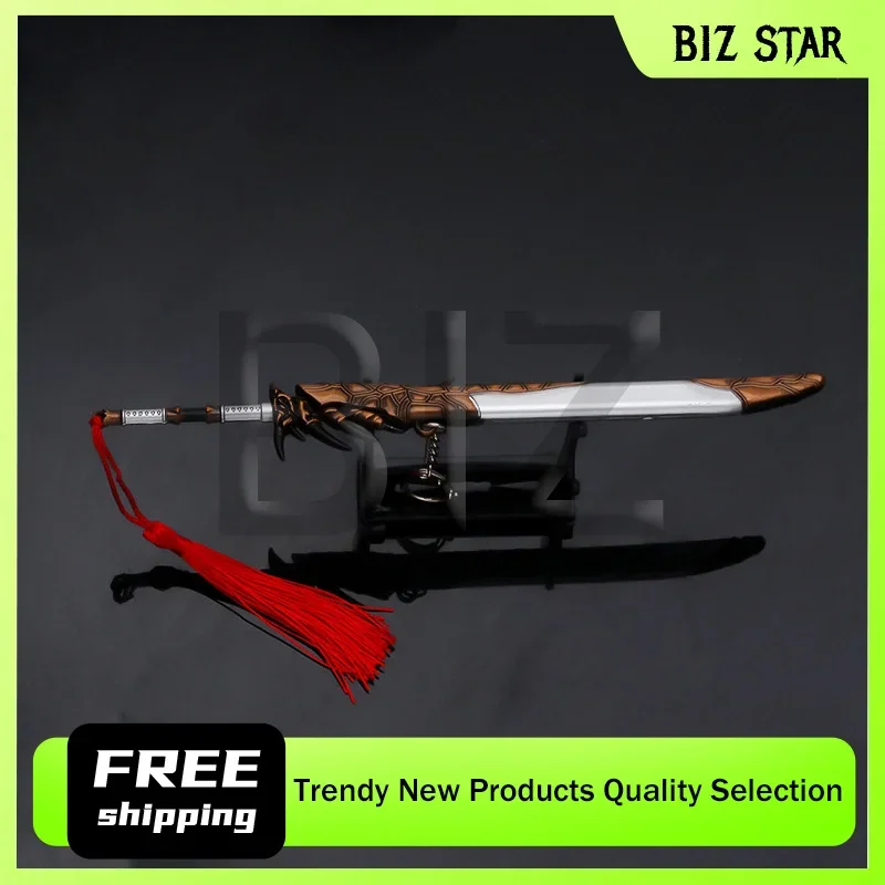 22cm/8.66in Monster Hunter urządzenia peryferyjne do gier męski ogień smok nóż brelok metalowy model broni miecz samurajski zabawka dla chłopców rzemiosło prezent