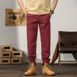 Straight Casual Pants Men Regular Khaki Red Pants For Men Trousers Overalls 100% Cotton Basic Thin Men Summer Clothing 2022
