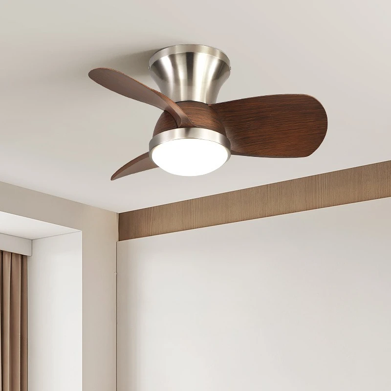 

French medieval bedroom fan light household integrated silent ceiling fan light retro walnut restaurant