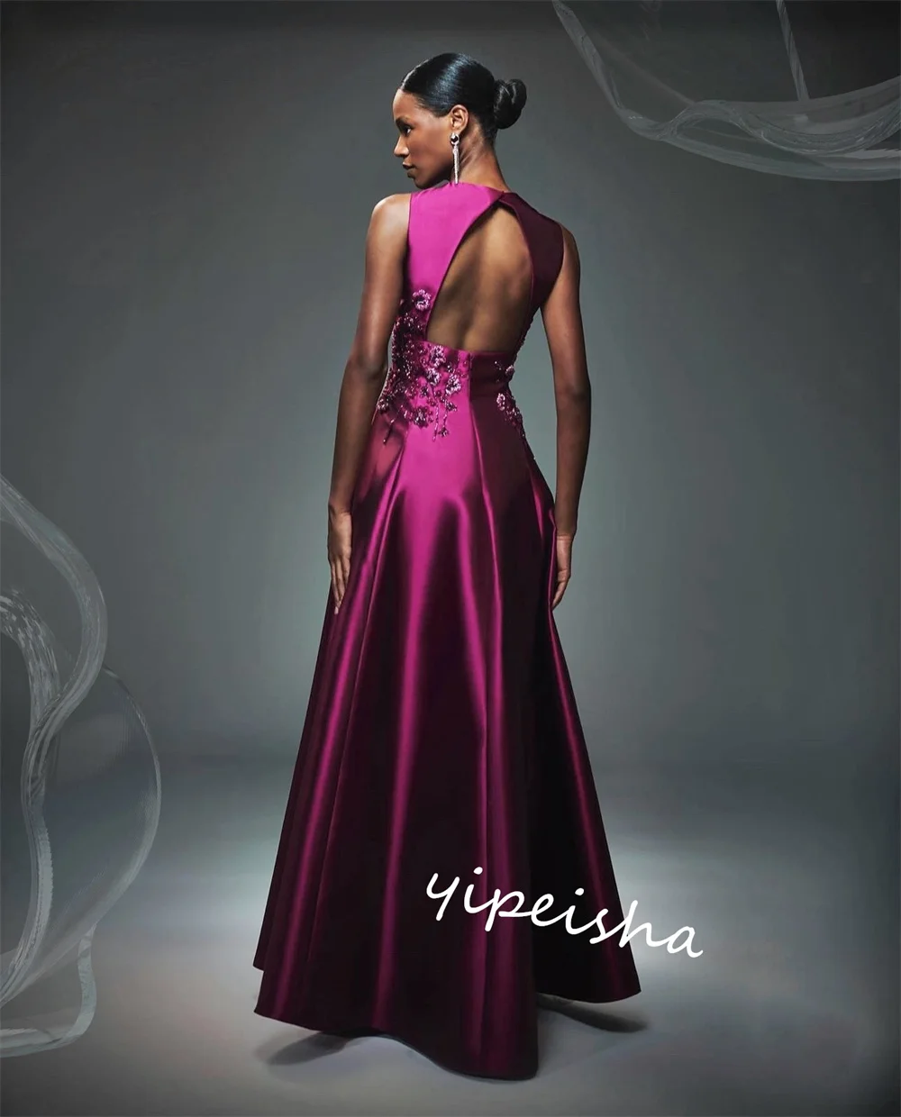 Customized S Draped Flower Birthday Ball Gown V-neck Bespoke Occasion  Long Dresses