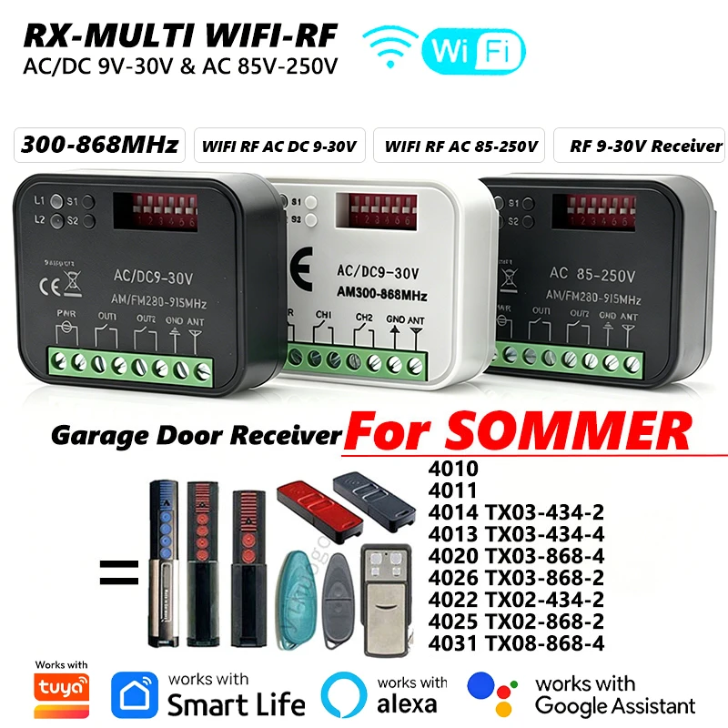 RX MULTI Work With Tuya 300-868MHz WIFI Receiver For SOMMER 4020 TX03-868-4 4013 TX03-434-4 4031 TX08-868-4 4026 4011 Remote