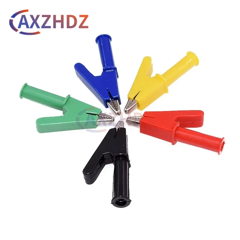 5PCS Opening With 4MM 30A Jack Safety Crocodile Clamps For Banana Plug Or Welding Pure Copper Insulated Test Alligator Clip 10MM