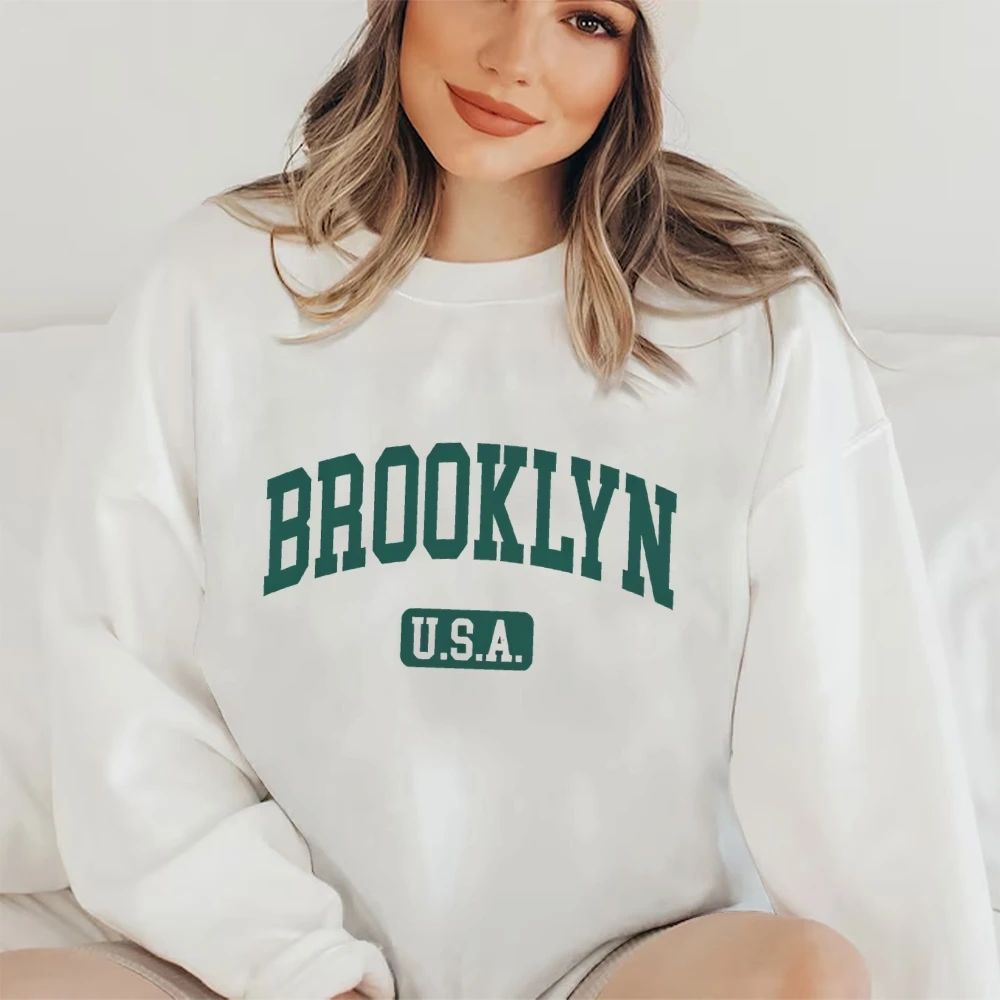 Brooklyn USA Print Sweatshirt Retro City Geïnspireerd Grafisch Cool Streetwear Casual Losse Comfortabele stoffen tops met lange mouwen