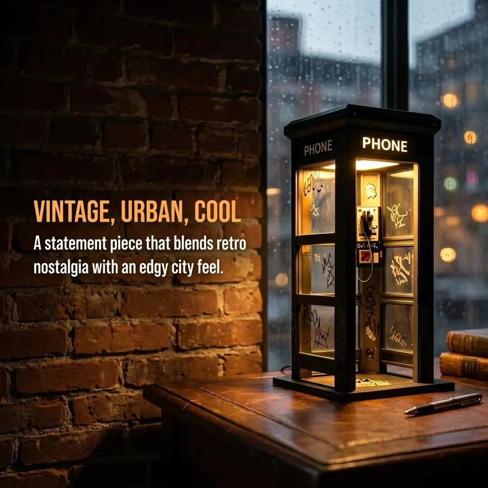 

Booth Shaped Vintage Phone Booth Night Light Soft Warm Glow LED Light LED Night Light Classic Modeling Decorative Ornament