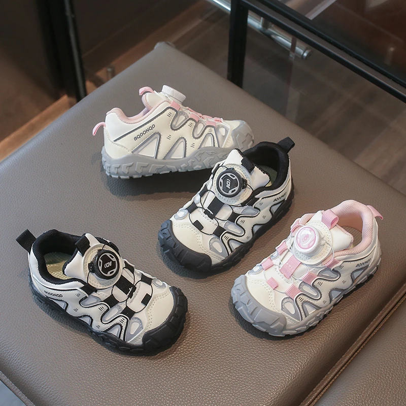 Boys Girls Casual Shoes Rotating Button Kids Running Shoes Soft Bottom 2026 Brand New Children Sports Shoes Non-slip