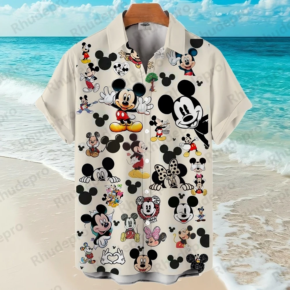 Disney mickey mouse dos desenhos animados havaiano camisa casual masculina com impressão blusa floral vintage y2k camisas para hombre