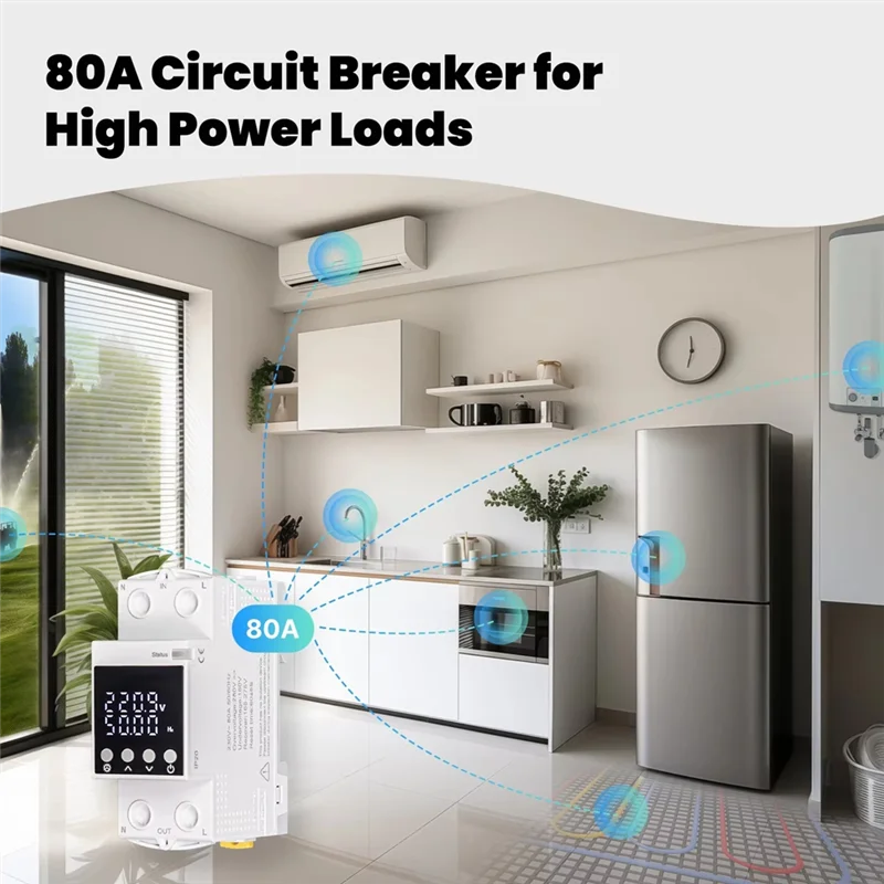 B24B Tuya Wifi Smart Circuit Breaker 80A-Alarm Threshold Set Electricity Monitor V0 Fireproof Retardant APP Control
