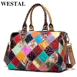 WESTAL Women's Leather Bags Patchwork Top-handle Bags women's bag genuine leather handbags designer shoulder bags female 277