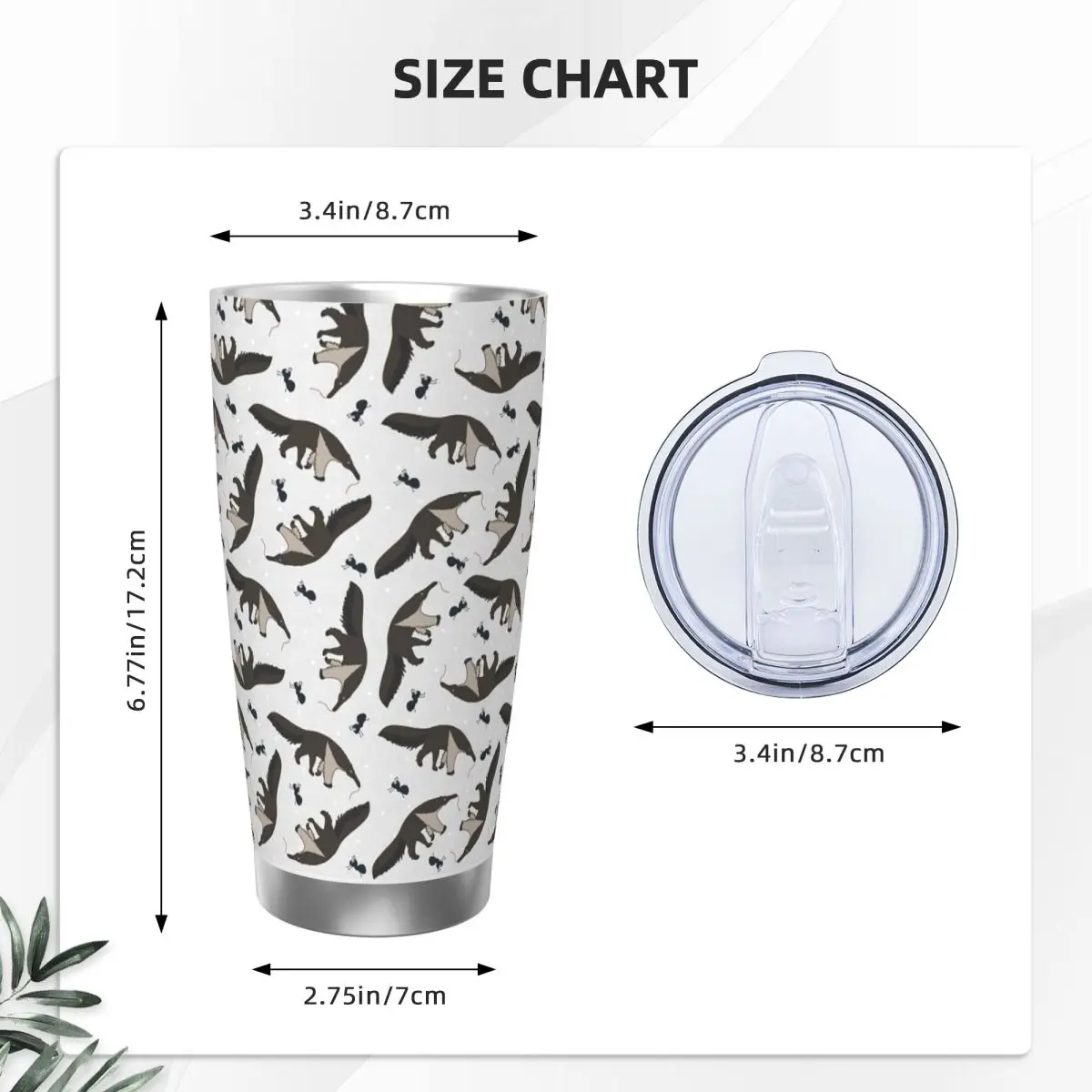 Giant Anteaters And Ants All Over Pattern Stainless Steel Tumbler Vacuum Insulated Mug Thermal Cold Cup Straws With Lid 20oz