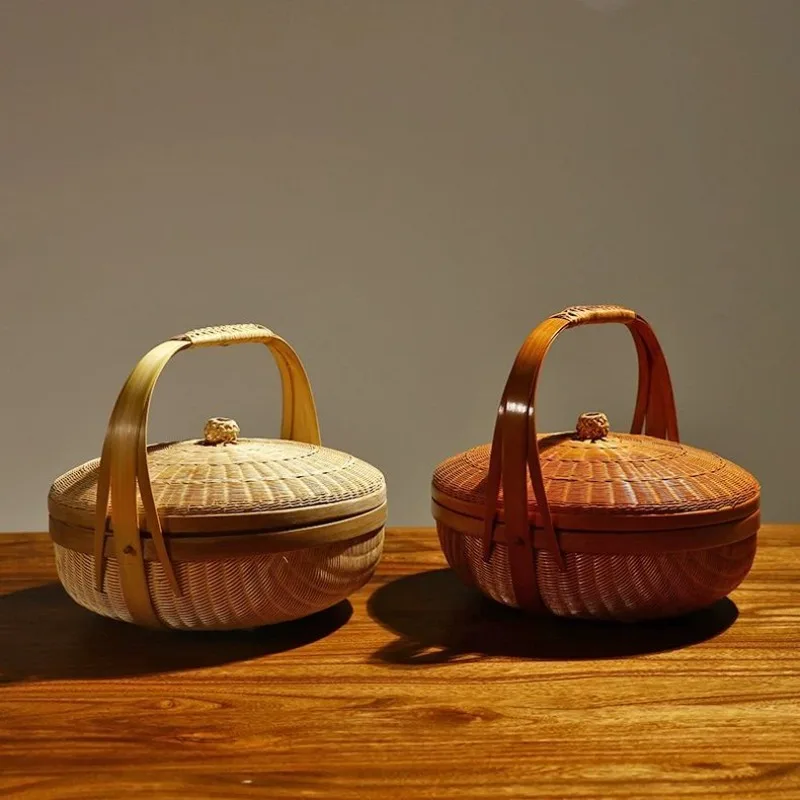cultural heritage bamboo woven bamboo basket storage storage box tea set large collection household fruit basket food box