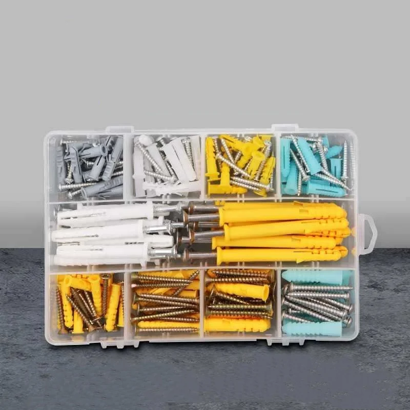 220 pcs Plastic Selfdrill  Drywall Anchors Self Tapping Phillips Screws Expansion Drywall Ribbed Plug Anchors Assortment Kit