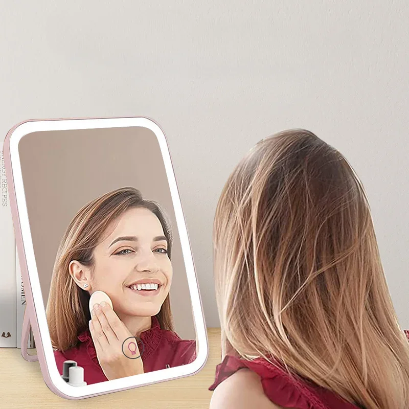 1pcsLED Tricolor Light Foldable Makeup Mirror Rechargeable Rotating Portable Lamp Ladies' Dormitory Beauty Mirrort can choose