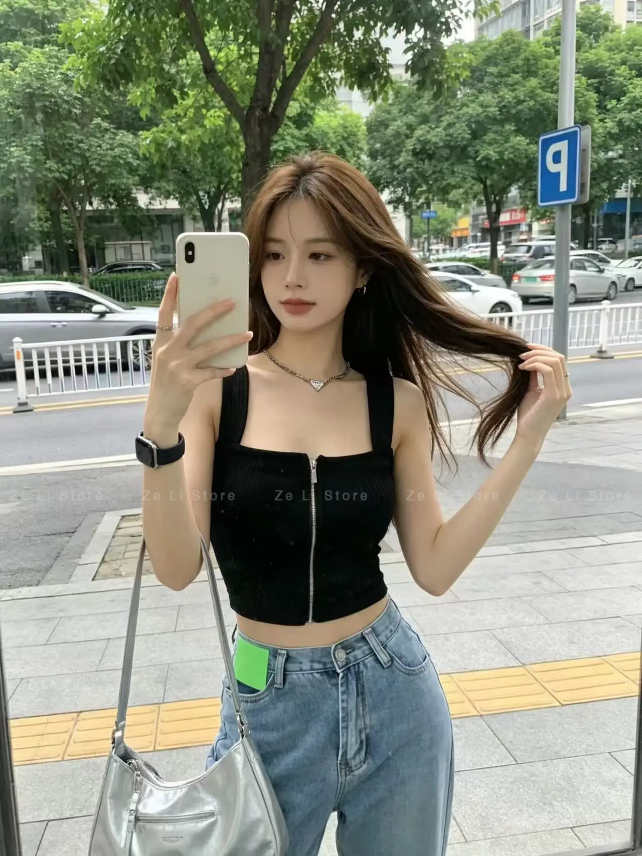 Hot Girl Sling Pure Color Zipper Vest Outwearsummer Inner Wearshortfrench Pure Desiresexy Chest-wrapped Tops Women's Trendy