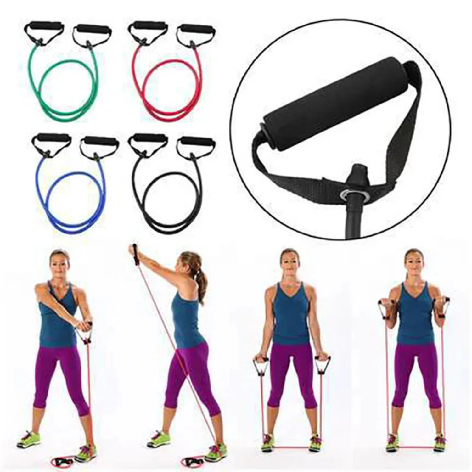 5 Levels Resistance Bands with Handles Yoga Pull Rope Elastic Fitness Exercise Tube Band   Workouts Strength Training