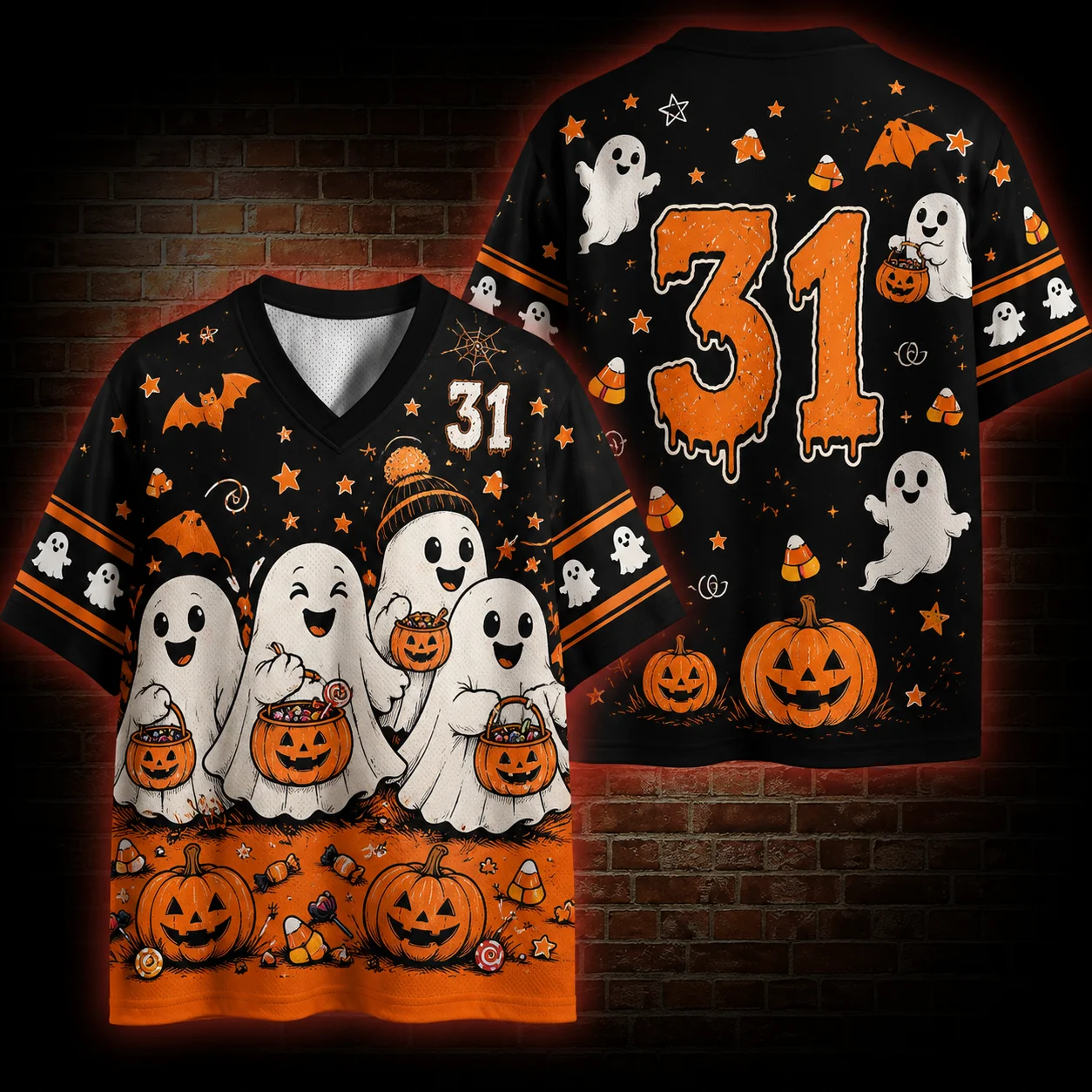 Halloween Horror Party Outfit for Children, Adults, Pumpkin Heads, Flame Skeletons, Full Print, Breathable Short Sleeves Tees
