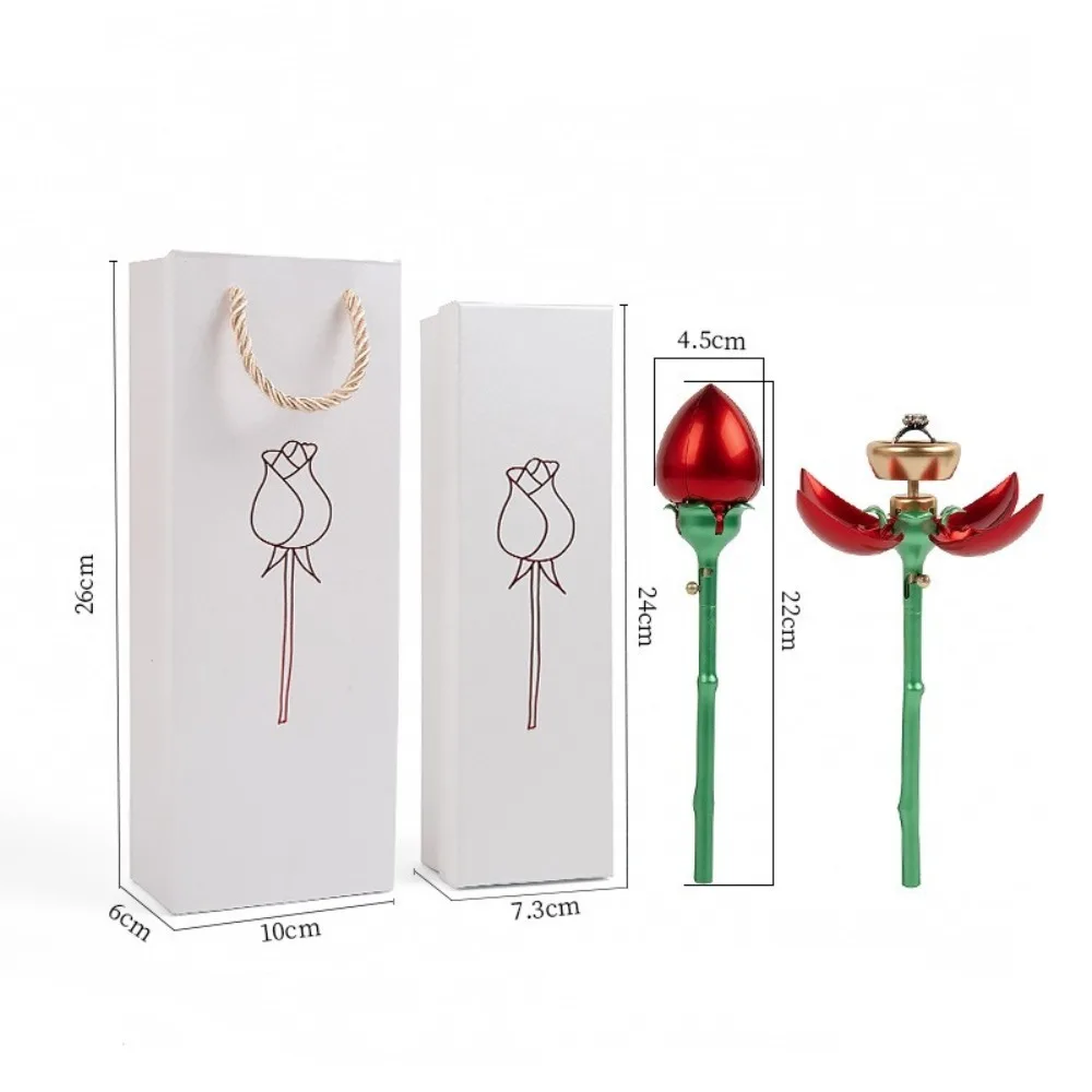 Romantic Rose Shape Rose Flower Ring Boxes Automatically Open Gift Ring Display Holder Jewelry Storage Case