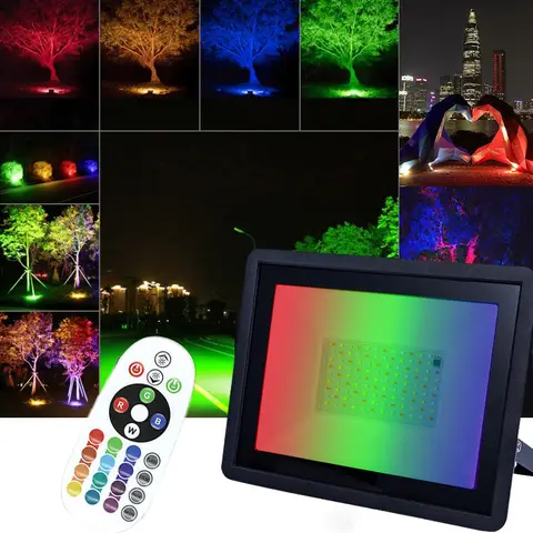 Luz de inundación LED RGB 200W 150W 100W 50W 30W 20W IP66 impermeable al aire libre Led RGB foco reflector lámparas iluminación de paisaje
