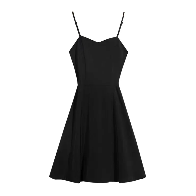 Vestido con cinturón de condole negro para mujer, falda con palabra, cintura delgada, novedad de verano