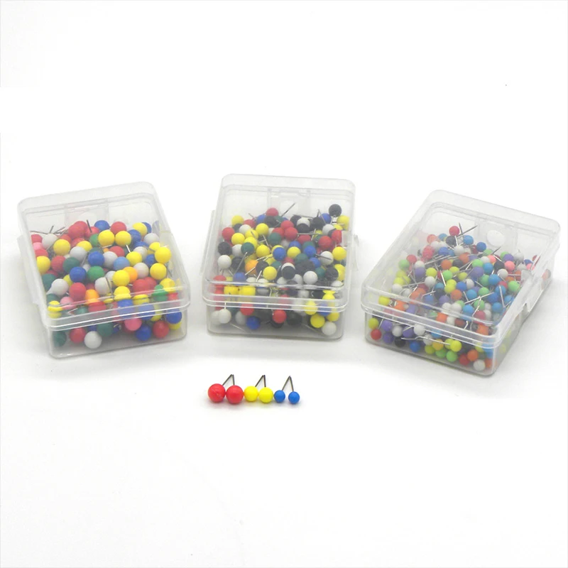 500 Pcs Stainless Steel Needle Colorful Plastic Pin Stationery Office Fixed Earth Pin Tack Wood Fastening Nail