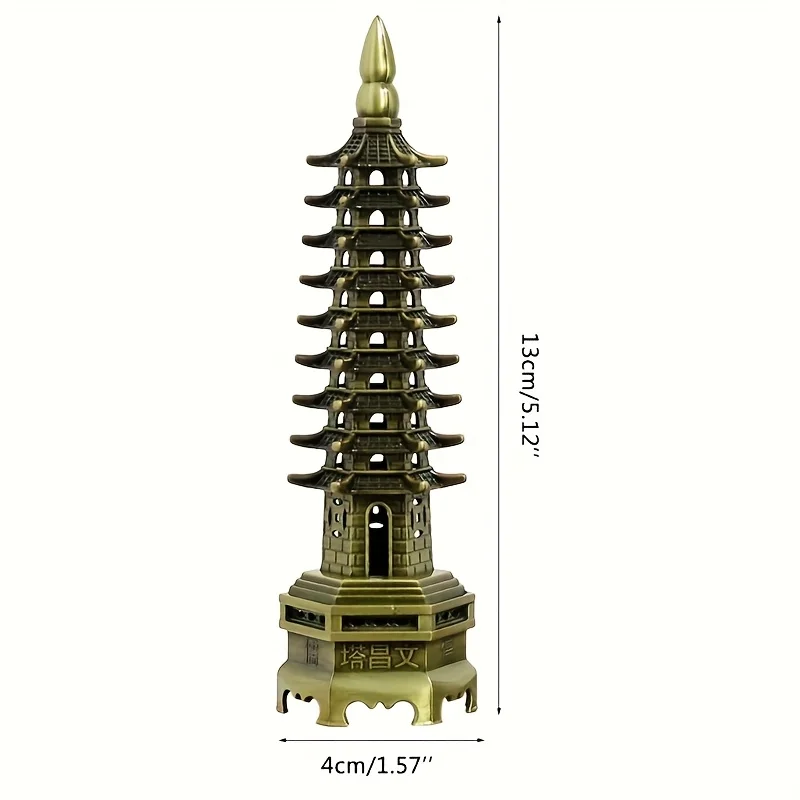 Feng Shui 9-Levels Alloy 3D Model Chinese Wenchang Pagoda Tower Crafts Statue Souvenir Home Decoration Metal Handicraft view 4