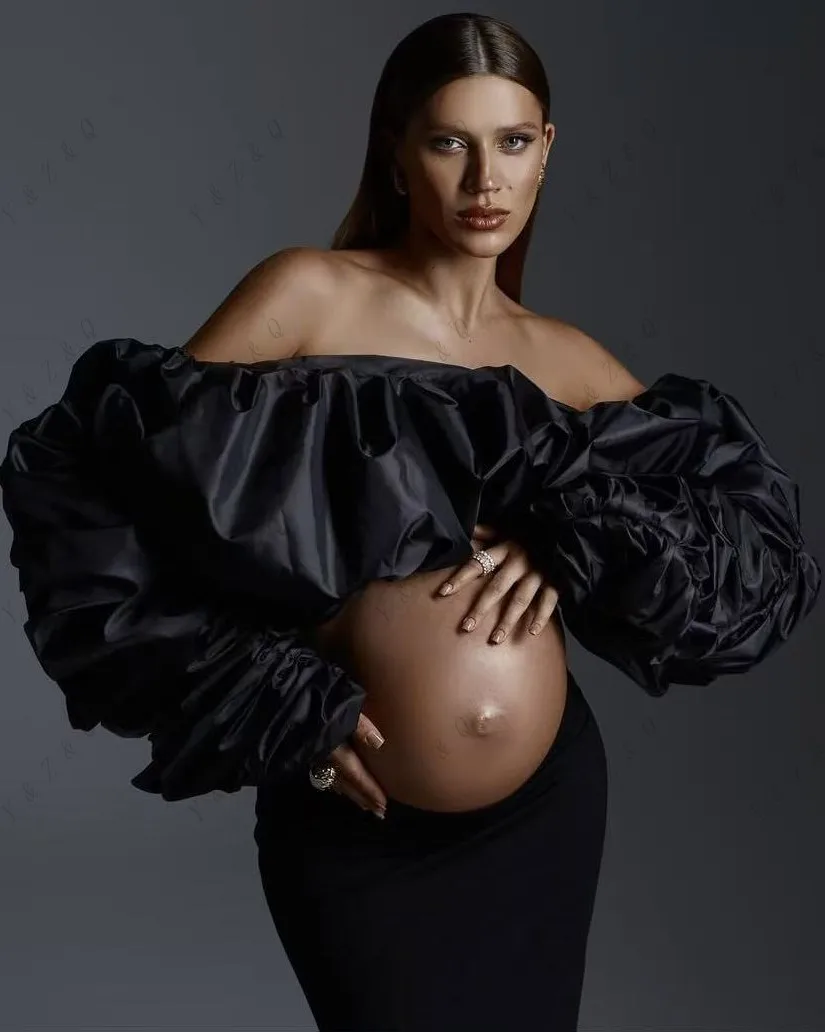 Superbe Satin 2 pièces robes de grossesse sirène élégante femmes robes avec manches femme Maxi robes pour matermité phitographie