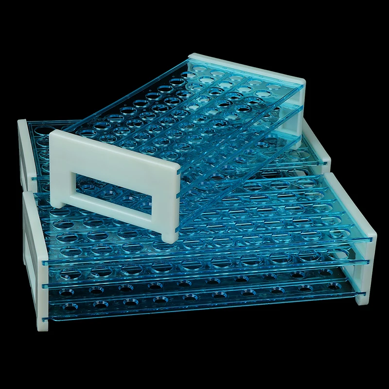 Fiale per provette in plastica da 10 pezzi con tappi e supporto per Rack per tubi 40/50 fori