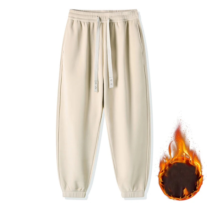 Outono calças à prova de vento quente dupla face dralon calças masculinas inverno tecido de veludo térmico baggy sweatpant velo corredores