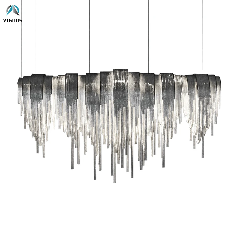 Post Modern Plate Aluminiun Tassel Chrome / Gold Lustre Led Pendant Lights G9 Led Luminaria Pendant Lamp Luxury Light Lamparas