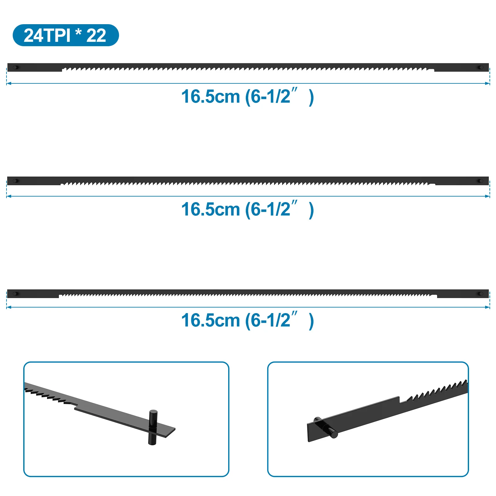 22Pcs 6-1/2 Inch Coping Saw Blades 24TPI HCS Saw Blades Pin End Cutting Saw Blades Woodworking Blade Cutting Wood Plastic Metal