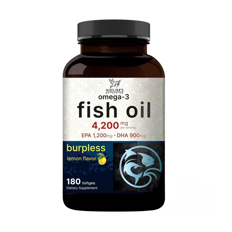 Omega-3 Fish Oil 4200mg Per Serving Non GMO Lemon Flavor EPA DHA Supplement Supports Joint Eye Health for Adults