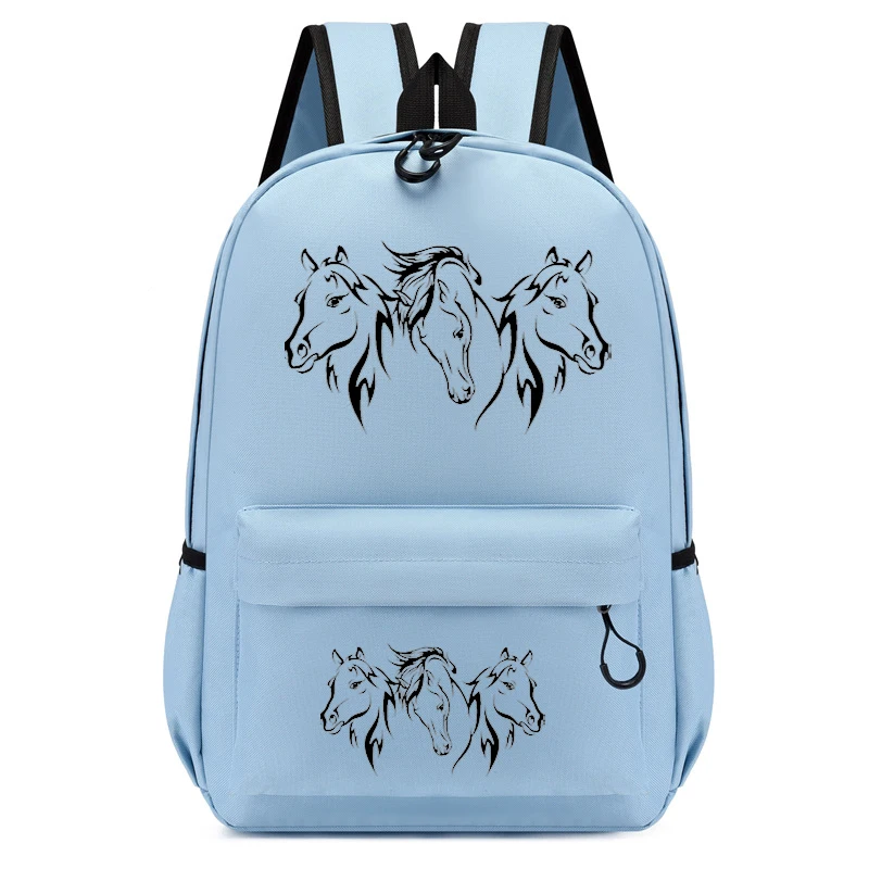 Horse Print Black Backpack for School Teenagers Girls Travel Bag Canvas Backpack Student School Bag Student Zipper Backpack Bags