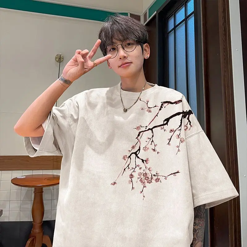 

Мужская футболка большого размера 300 Pou New Chinese Style с коротким рукавом, летняя, из роскошной замши, парная, повседневная, модная