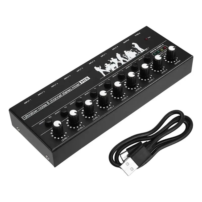 QWE-Professional 8-Channel Stereo Mixer Portable Sound Audio Mixer With Low-Noise Functionality For Recording Instruments