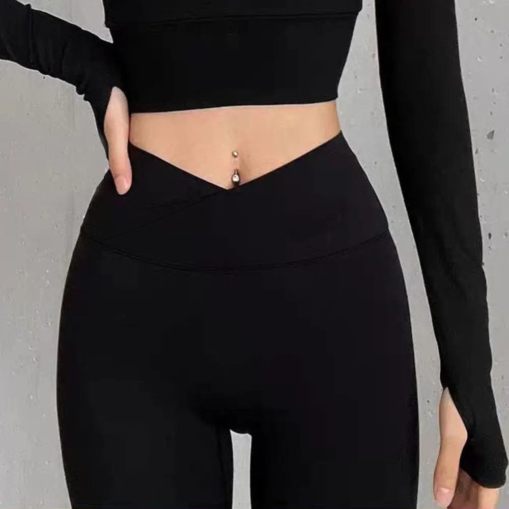 Women's Summer Ice Cool Breathable Cross Waist Leggings, High Elasticity Non-See-Throug,h Yoga Workout Pants,Plus Size Leggings