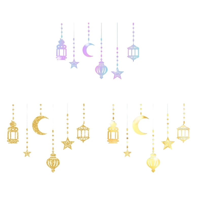 6Pcs Colorful Ramadans Hanging Ornaments Eid Mubarak Streamers Banners Backdrops 45BE