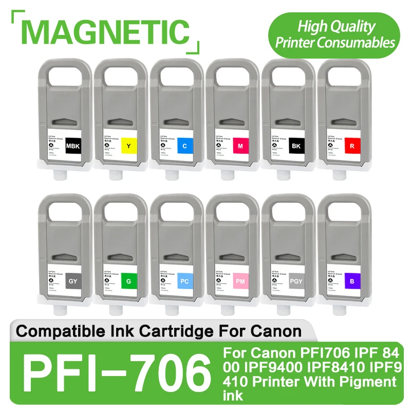 

Совместимый картридж PFI-706, 700 мл для принтера Canon iPF 8400 iPF9400 iPF8410 iPF9410 iPF8410S iPF9410S с пигментными чернилами